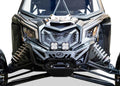 Volt Series Winch Front Bumper installed on Can-Am Maverick X3 showing hidden winch mount and hammer black powder coat finish
