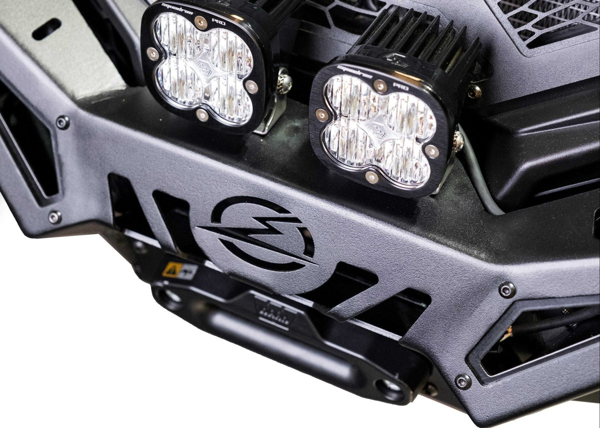 Overhead view of Can-Am Maverick X3 Series Winch Front Bumper showing winch mounting bay and light bar provision layout
