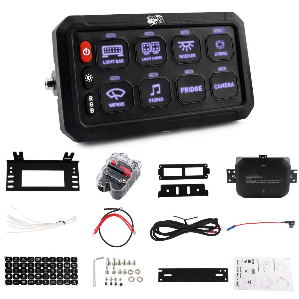 8 Gang Switch Panel – LED Backlit Universal Control System (UTVs, ATVs, Trucks, Boats)