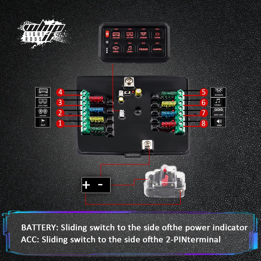 8 Gang Switch Panel – LED Backlit Universal Control System (UTVs, ATVs, Trucks, Boats)
