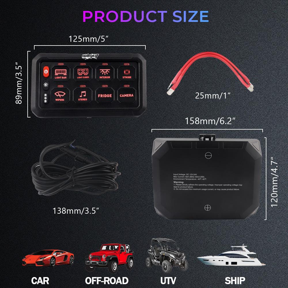 8 Gang Switch Panel – LED Backlit Universal Control System (UTVs, ATVs, Trucks, Boats)
