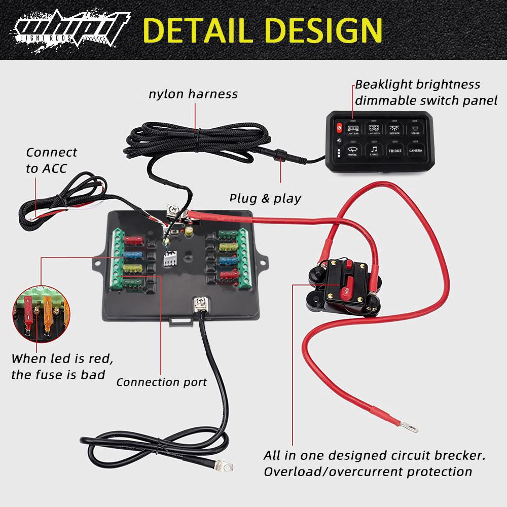 8 Gang Switch Panel – LED Backlit Universal Control System (UTVs, ATVs, Trucks, Boats)