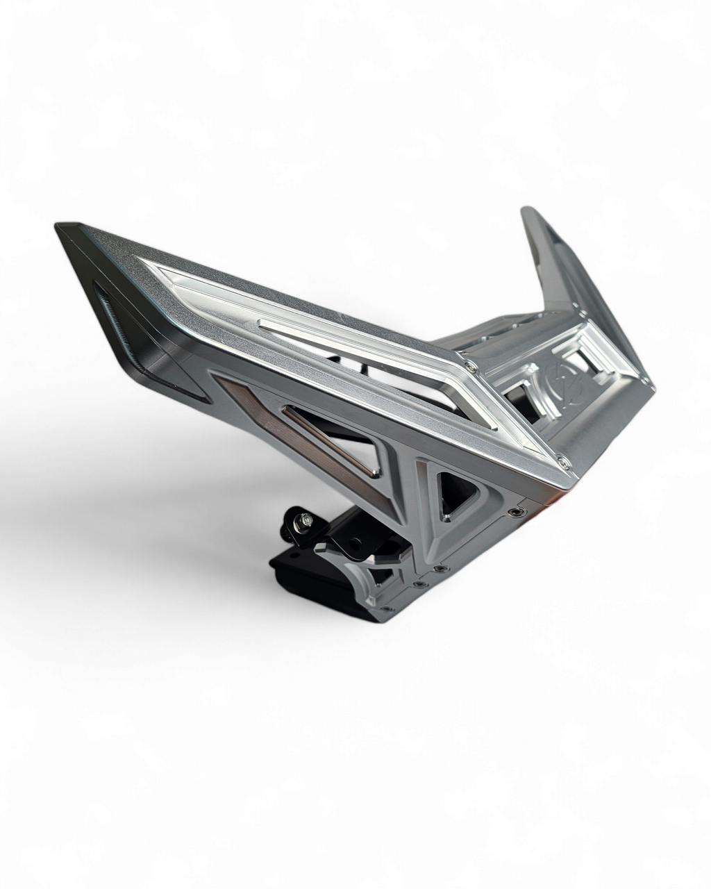 Dual universal light mount detail on Can-Am Maverick X3 clear anodized billet front winch bumper
