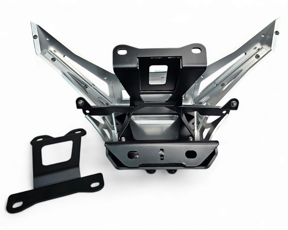 Wire management channel detail on Can-Am Maverick X3 billet front winch bumper for clean light wiring
