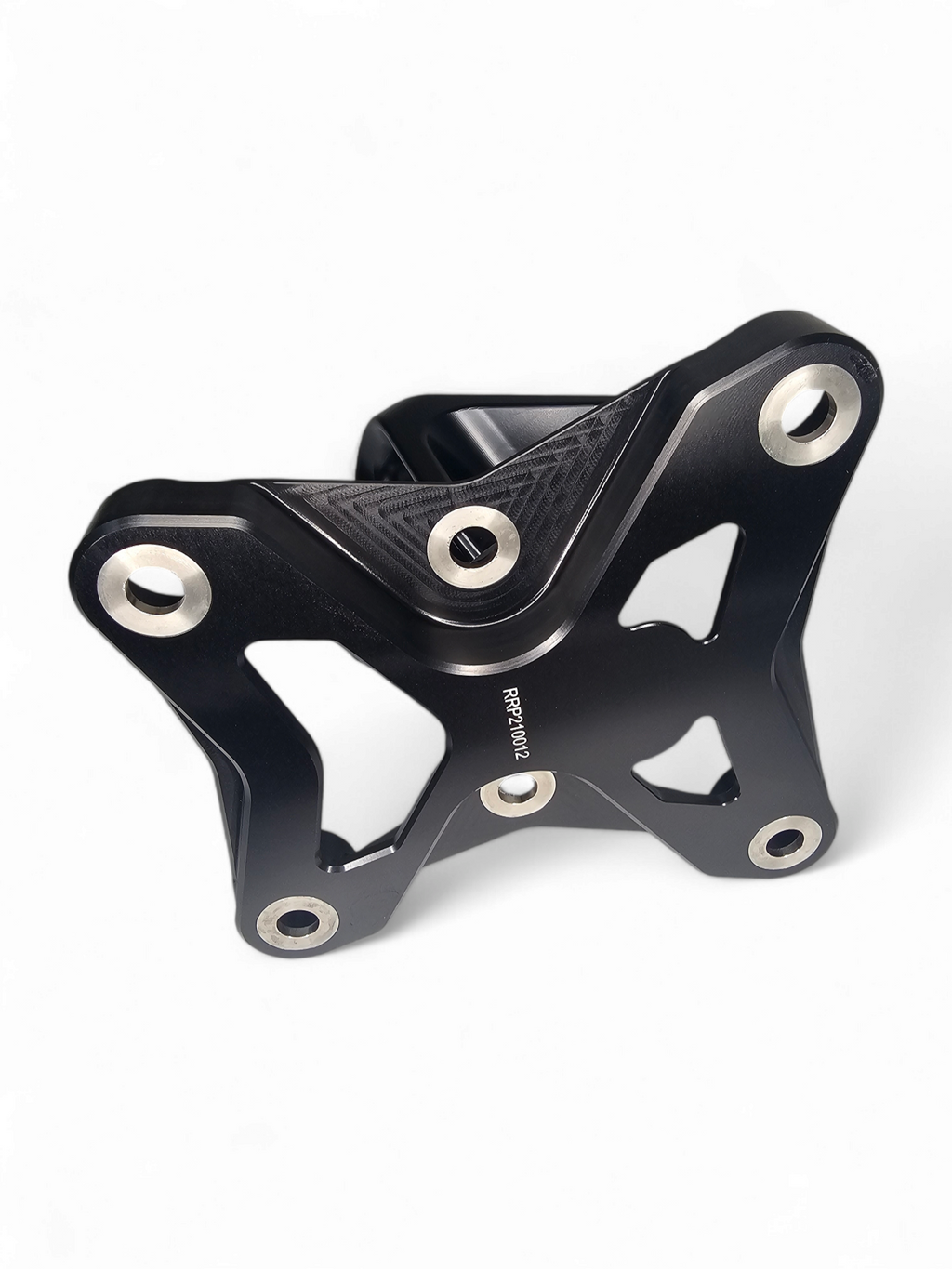 Built-in tow hook detail on Can-Am Maverick X3 black billet radius rod plate for recovery