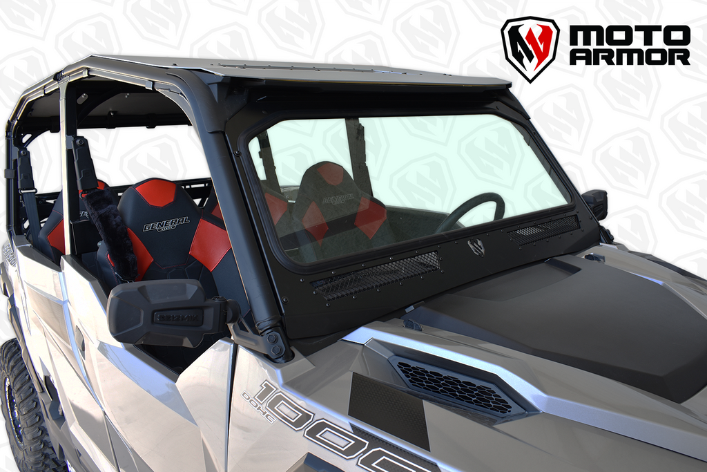 Vented Full Glass Windshield for Polaris General Black